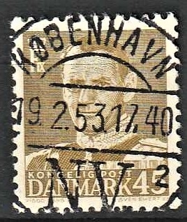 FRIMÆRKER DANMARK | 1948-50 - AFA 311 - Fr. IX 45 øre oliven - Lux Stemplet København